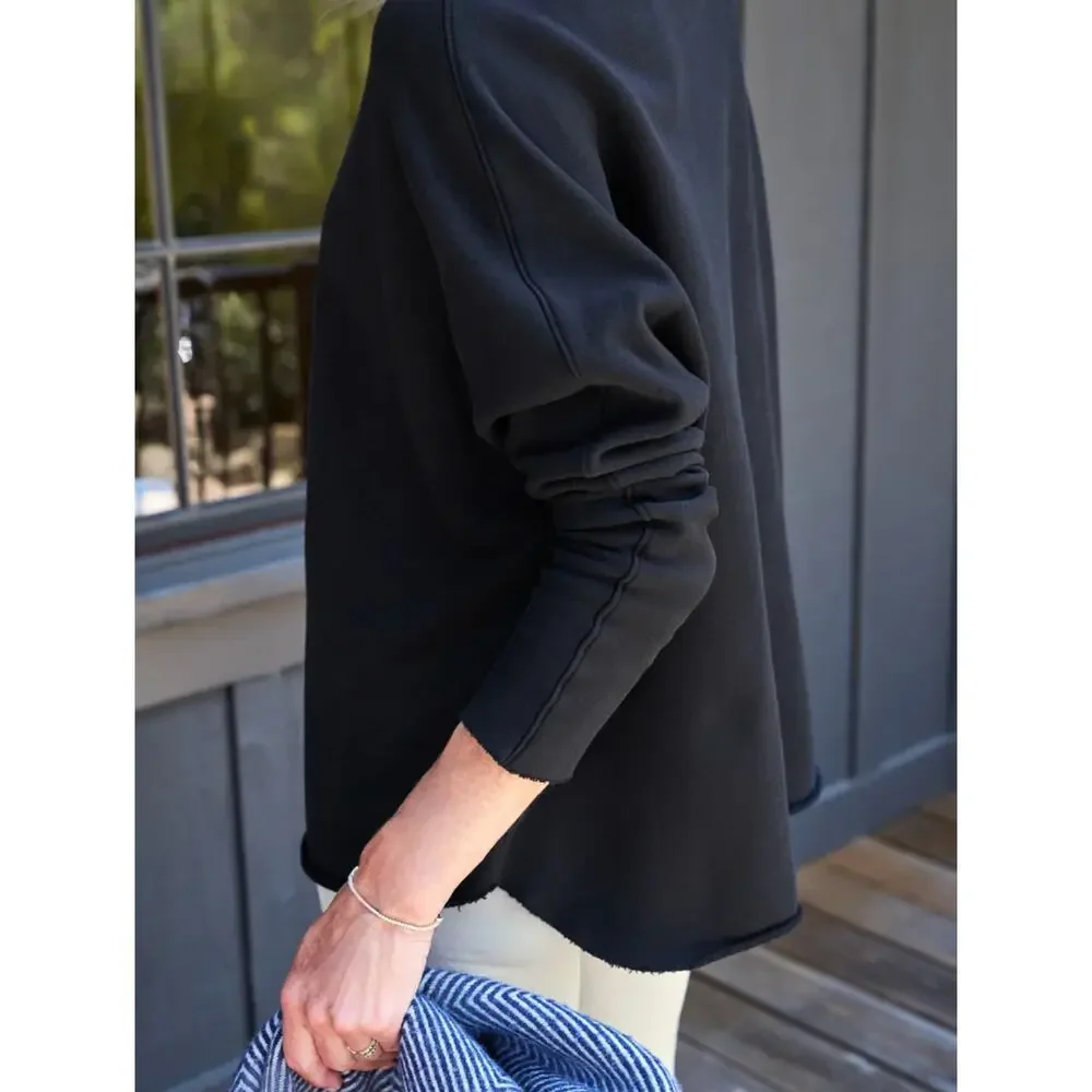 Frank & Eileen Effie Long-Sleeve Funnel Neck Capelet Black Pullover Sweatshirt S - Picture 4 of 10